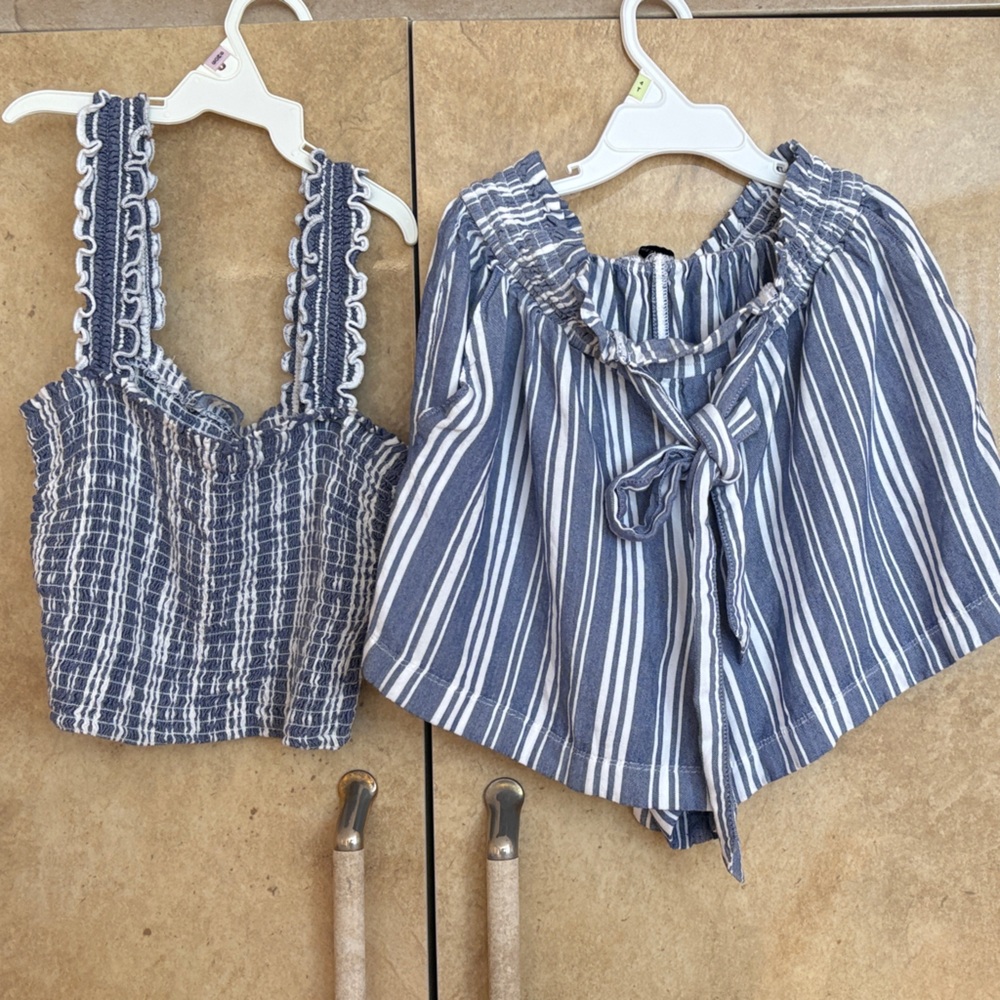 Blue & White Striped Two-Piece Set by Hollister Size M